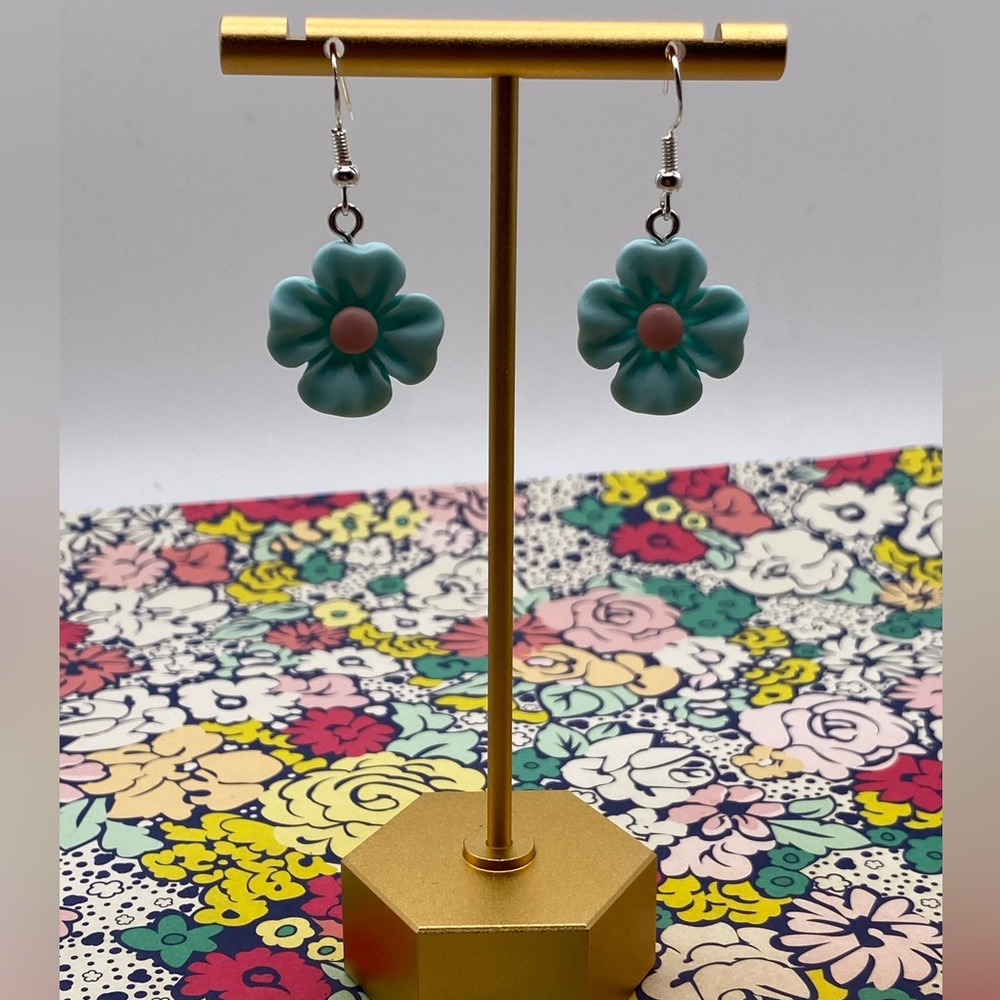 3/$12 - Light Blue Flower Sterling Silver Earrings